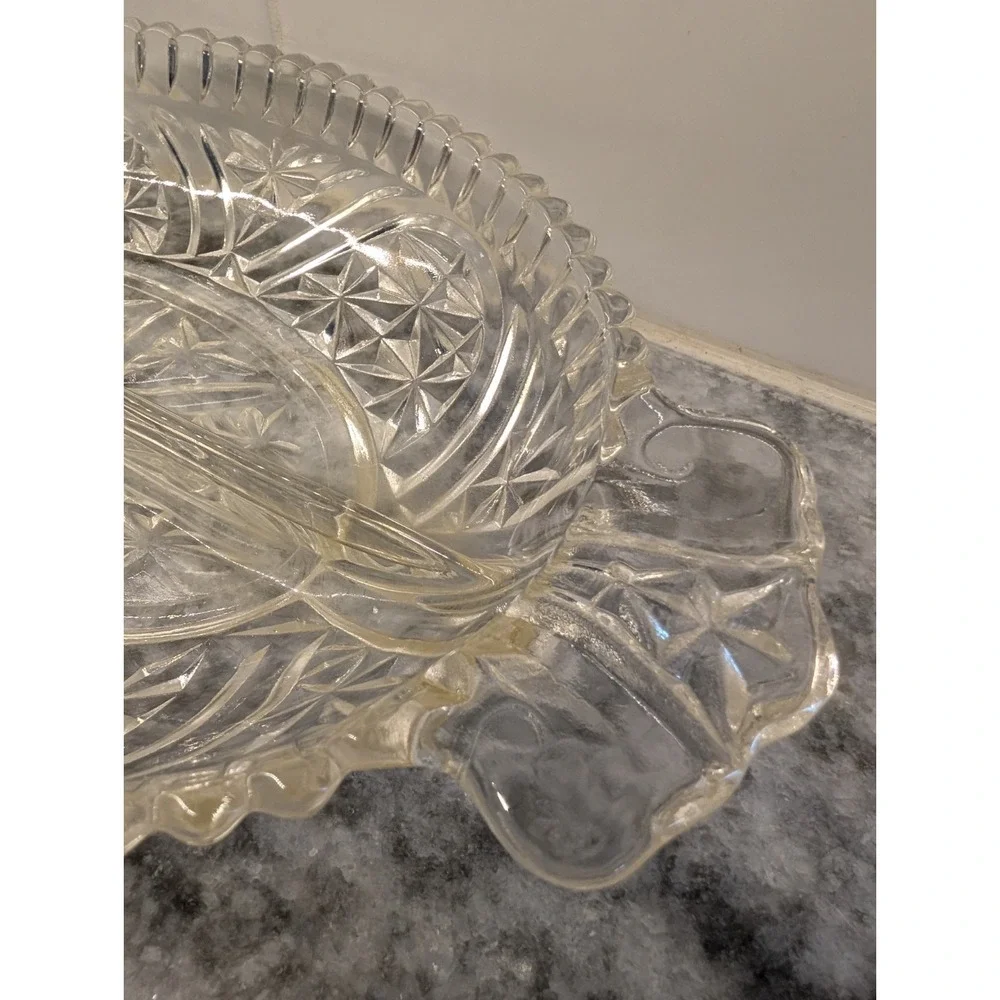 Vintage Clear Glass Divided Relish/Trinket‎ Dish With Two Compartments